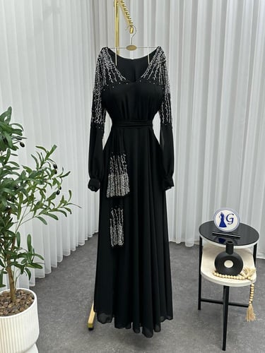 منى. الخامه شيفون شك يدوي بلور على خرز