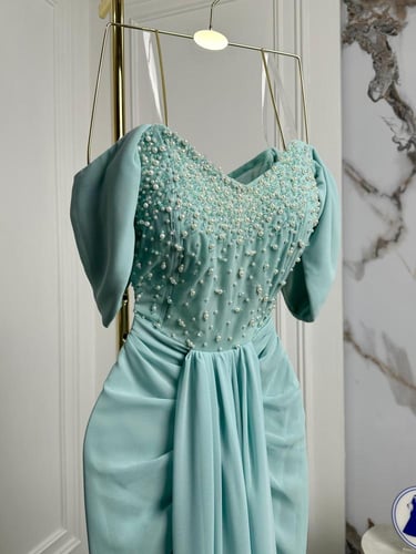 فستان سهره جورجت شك يدوي بلور ولول