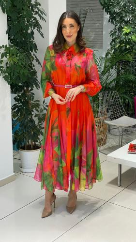 فستان شيفون بطبعات زهور