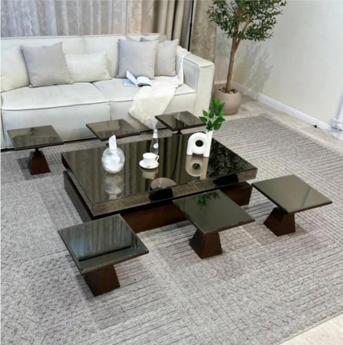 طقم طاولات ارضي سطح مرايا مع 6 خدمه