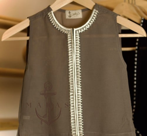My son's Sadria, brown, silver embroidery