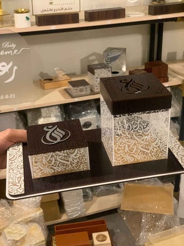 طقم مباخر خشبيه بالاسم - طقم مبخره خشب