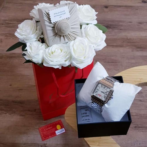 هدية رجالية فخمة ساعه بتغليف ورد وقماش