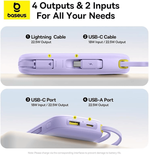 بيسوس باور باانك 20000 ملي امبير 22.5 واط مع كيبلي...