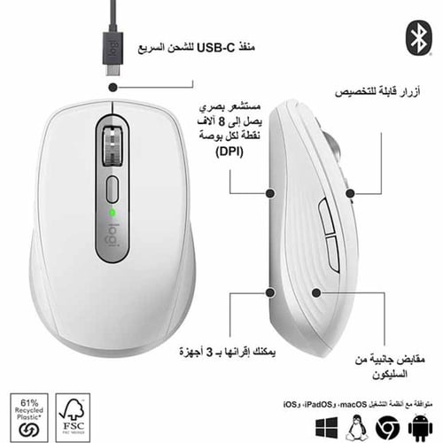 لوجيتك ماوس ام اكس اني وير 3 اس بلوتوث،رمادي
