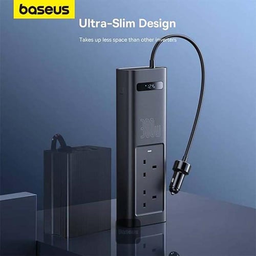 بيسوس، توصيلة سيارة منفذين طاقة، 300 واط، أسود