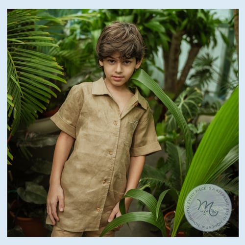 بدلة كتان أولاد -كاكي