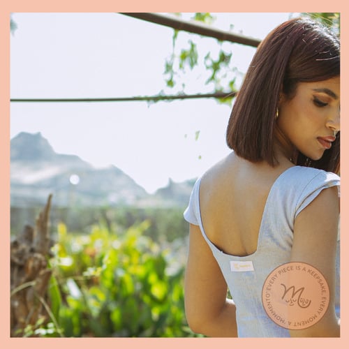 فستان كتان - سماوي