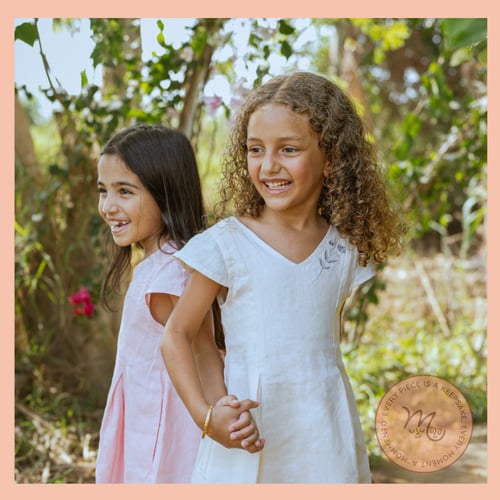 فستان أطفال كتان - اوف وايت