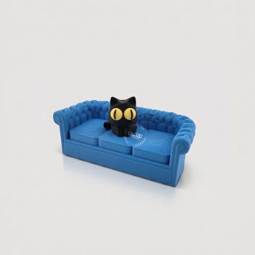 القطة ذات العيون الصفراء مع كنب