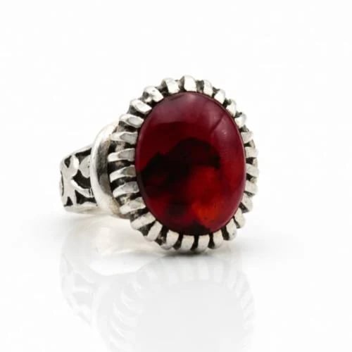Red agate and ruby ring