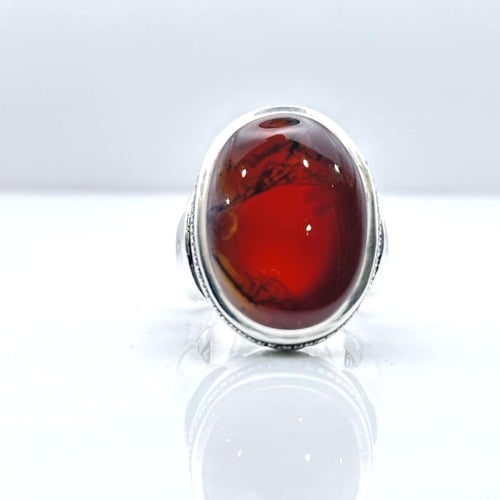 خاتم عقيق يماني ياقوتي مزعفر ومشجر