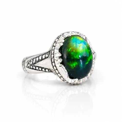 Black opal ring with full fire
