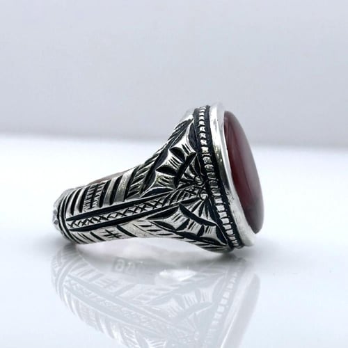 خاتم عقيق يماني ياقوتي زجاجي مزعفر