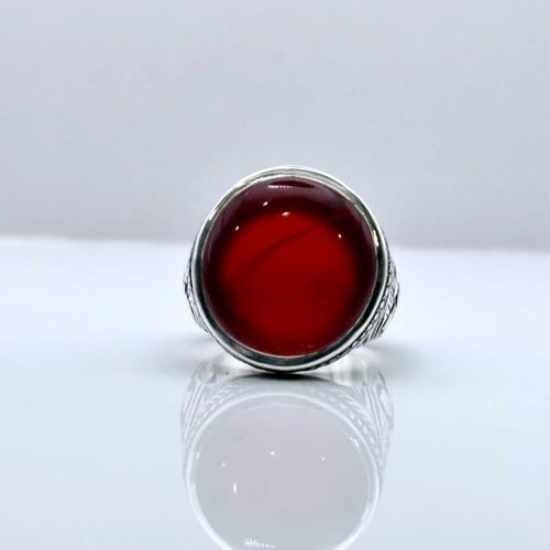 خاتم عقيق يماني ياقوتي زجاجي مزعقر