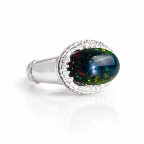 Black fire opal ring