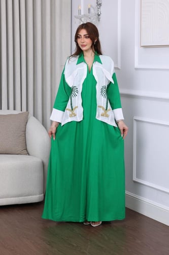 جلابية لينن بتطريز بدوي لليوم الوطني