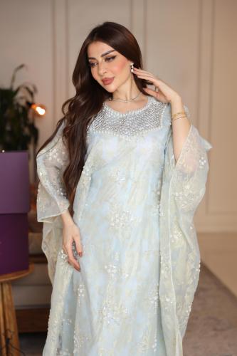 جلابيه سهره كلفه بالصدر وحزام مخفي للتحكم بالمقاس