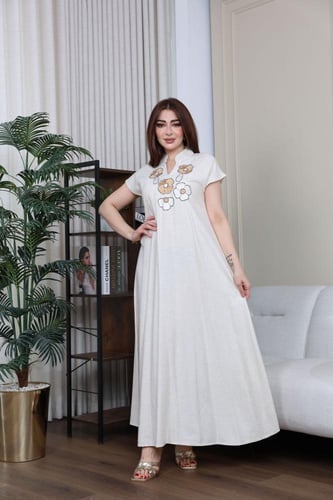 جلابيه لينن بتطريز كمبيوتر بالصدر