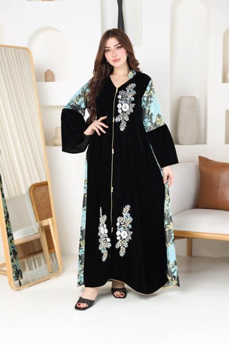 جلابيه مخمل بتدخيلت الجاكار وكلفه مطرزه