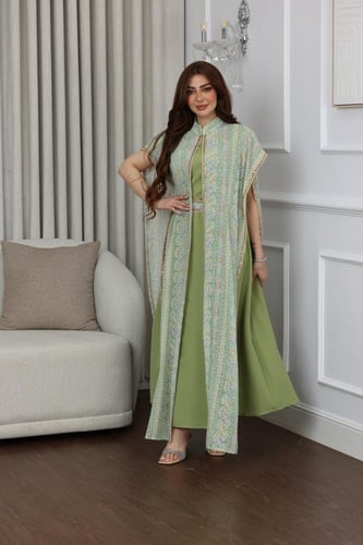 جلابيه قطعتين بقماش مطرز