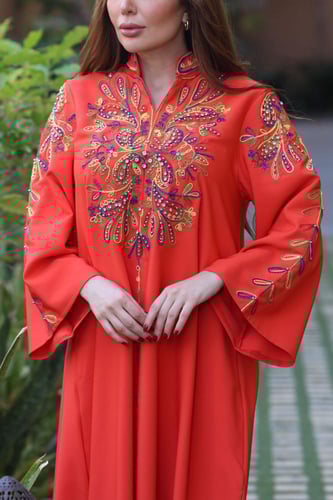 جلابيه بتطريز بالصدر والاكمام للمناسبات الرمضانيه