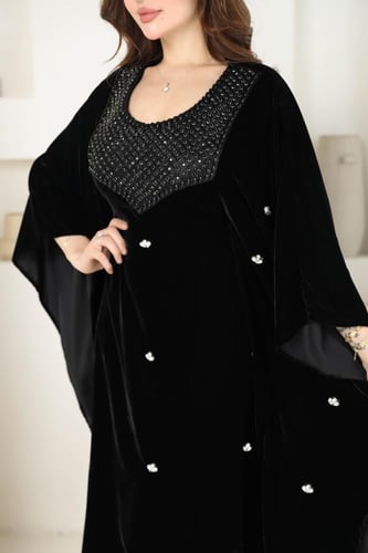 جلابيه مخمل بحزام بالخصر