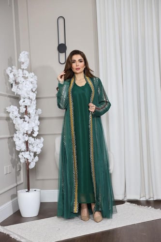 جلابيه قطعتين يخام الشيفون المقلم