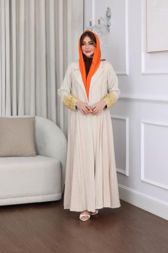 عباية لينن بتطريز بالاكمام