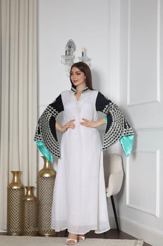 جلابيه لينن بتطريز كمبيوتر وتطريز شك