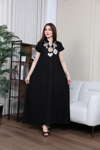 جلابيه لينن بتطريز كمبيوتر بالصدر