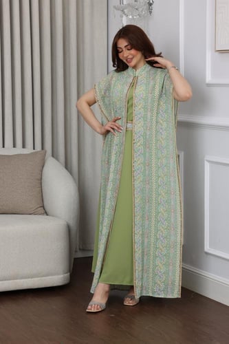 جلابيه قطعتين بقماش مطرز