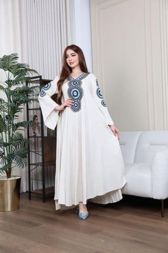 جلابيه لينن بتطريز يدوي نسائي