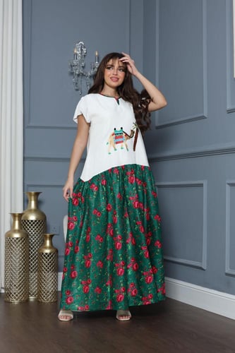 جلابيه لينن شالكي وبتطريز الجمل العربي