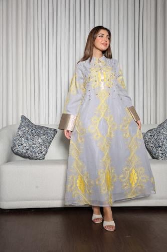 جلابيه بتطريز يدوي وكلفه بالكم