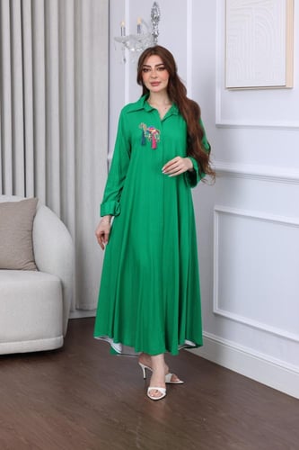 جلابية لينن بتطريز بدوي لليوم الوطني