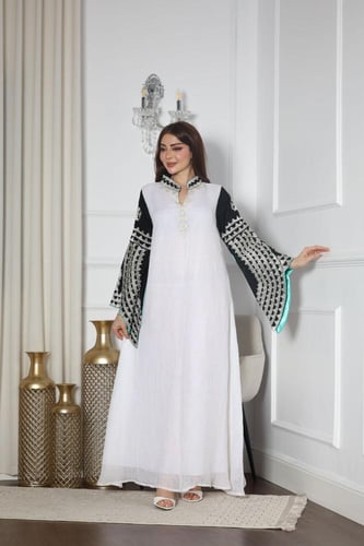 جلابيه لينن بتطريز كمبيوتر وتطريز شك