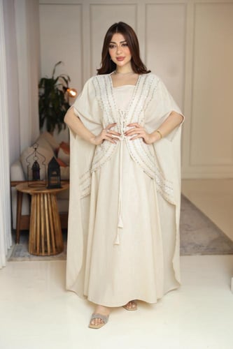 جلابيه لينن بكلفه مطرزه