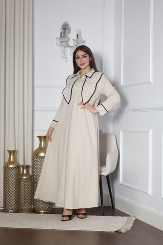 جلابيه لينن بتطريز يدوي