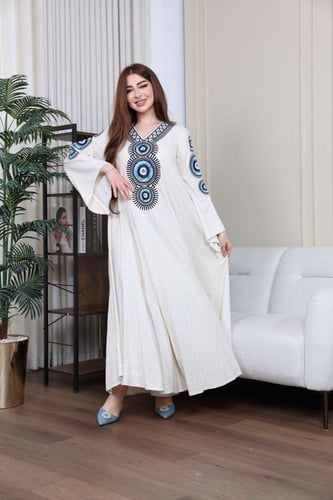 جلابيه لينن بتطريز يدوي نسائي