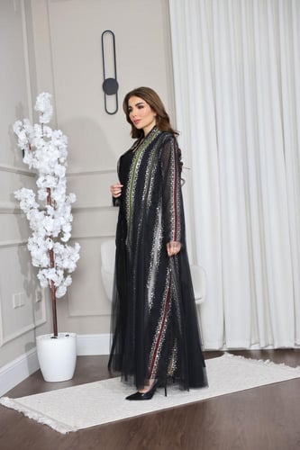 جلابيه قطعتين يخام الشيفون المقلم