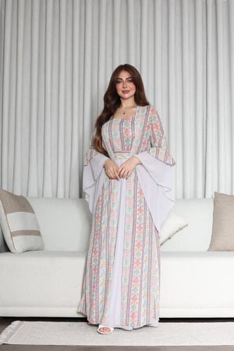 جلابيه قطعتين بخام شيفون مطرز