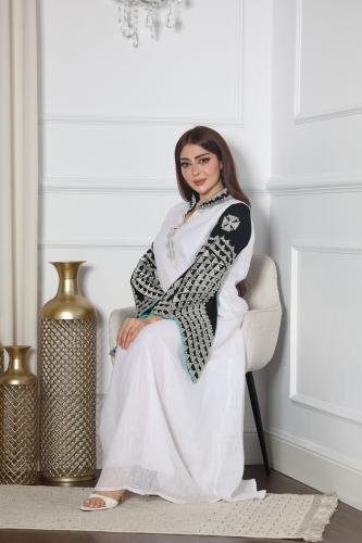 جلابيه لينن بتطريز كمبيوتر وتطريز شك