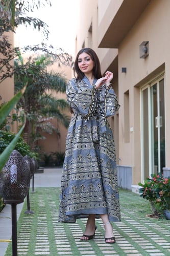 جلابيه لينن بنقوشات رمضانيه