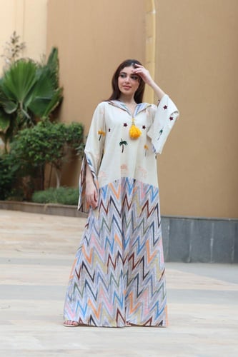 جلابيه لينن بتطريز نخله ملونه