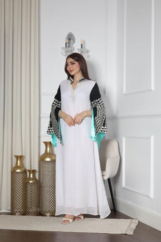 جلابيه لينن بتطريز كمبيوتر وتطريز شك