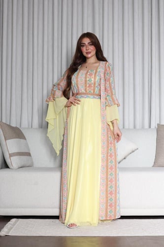 جلابيه قطعتين بخام شيفون مطرز