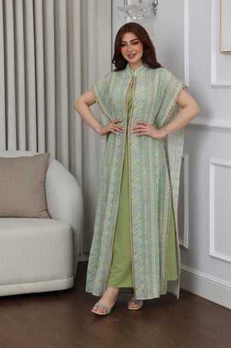 جلابيه قطعتين بقماش مطرز