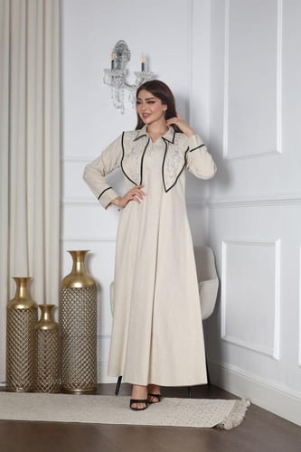 جلابيه لينن بتطريز يدوي