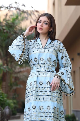 جلابيه لينن بنقوشات رمضانيه